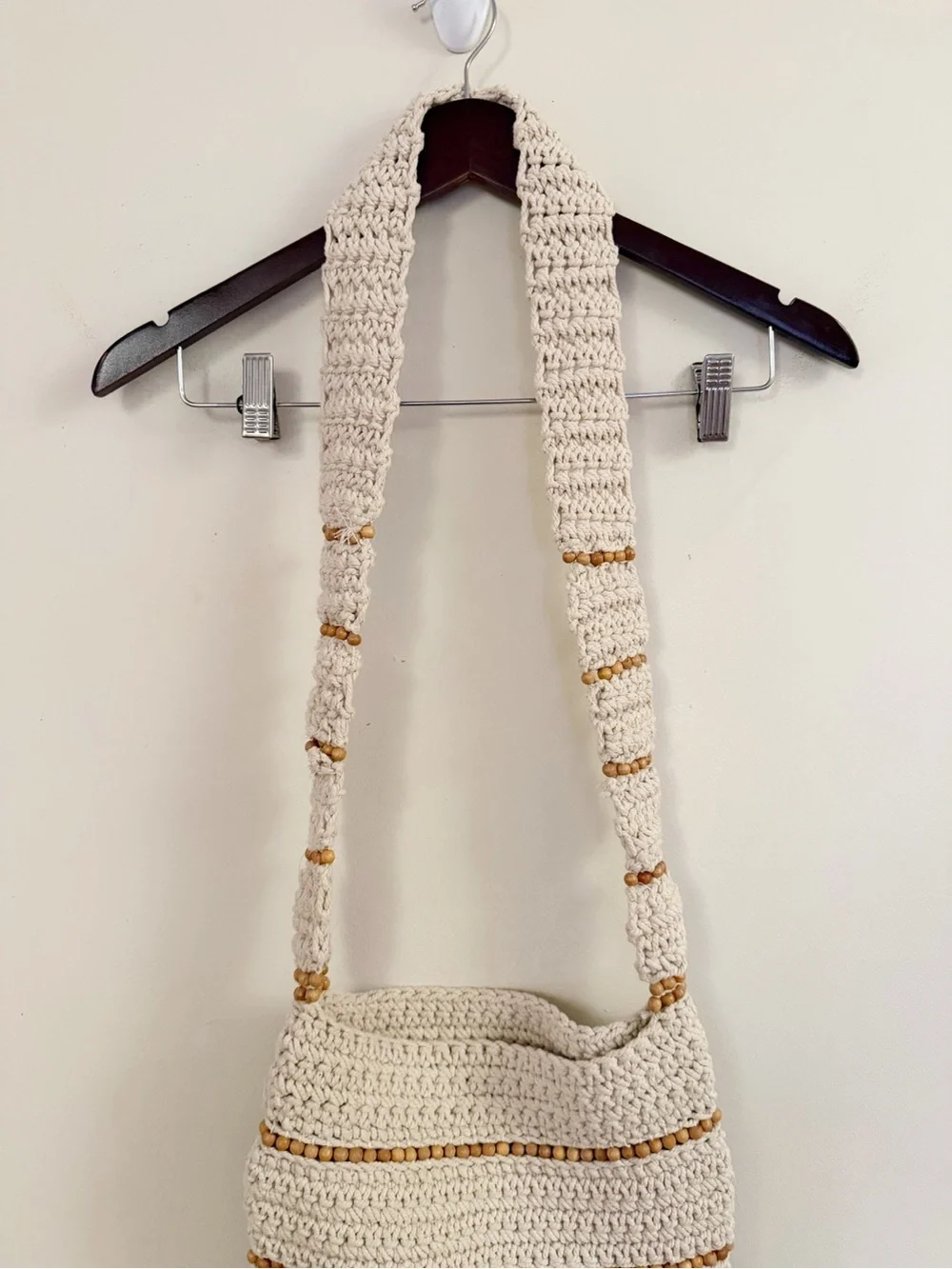 Free People Meet Me In Mallorca Crossbody Bag Cream Brown Beaded